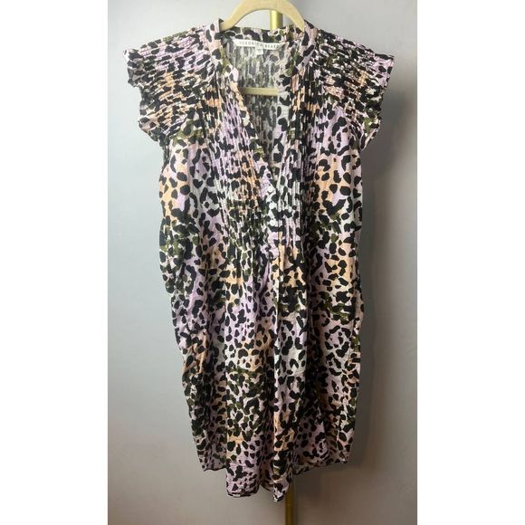 Veronica Beard Marieta Leopard Swim Cover-Up Mini Dress Printed Pintuck Sz. S - Picture 3 of 8